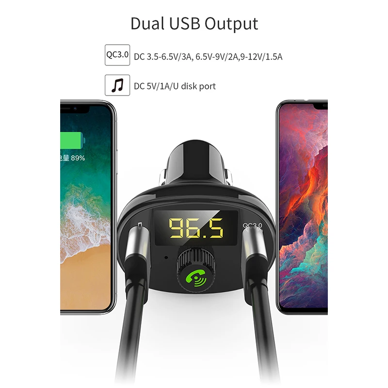 QC3.0 Bluetooth USB Автомобильное зарядное устройство для samsung Xiaomi fm-передатчик автомобильный комплект аудио музыкальный плеер двойной USB Автомобильное зарядное устройство для мобильного телефона