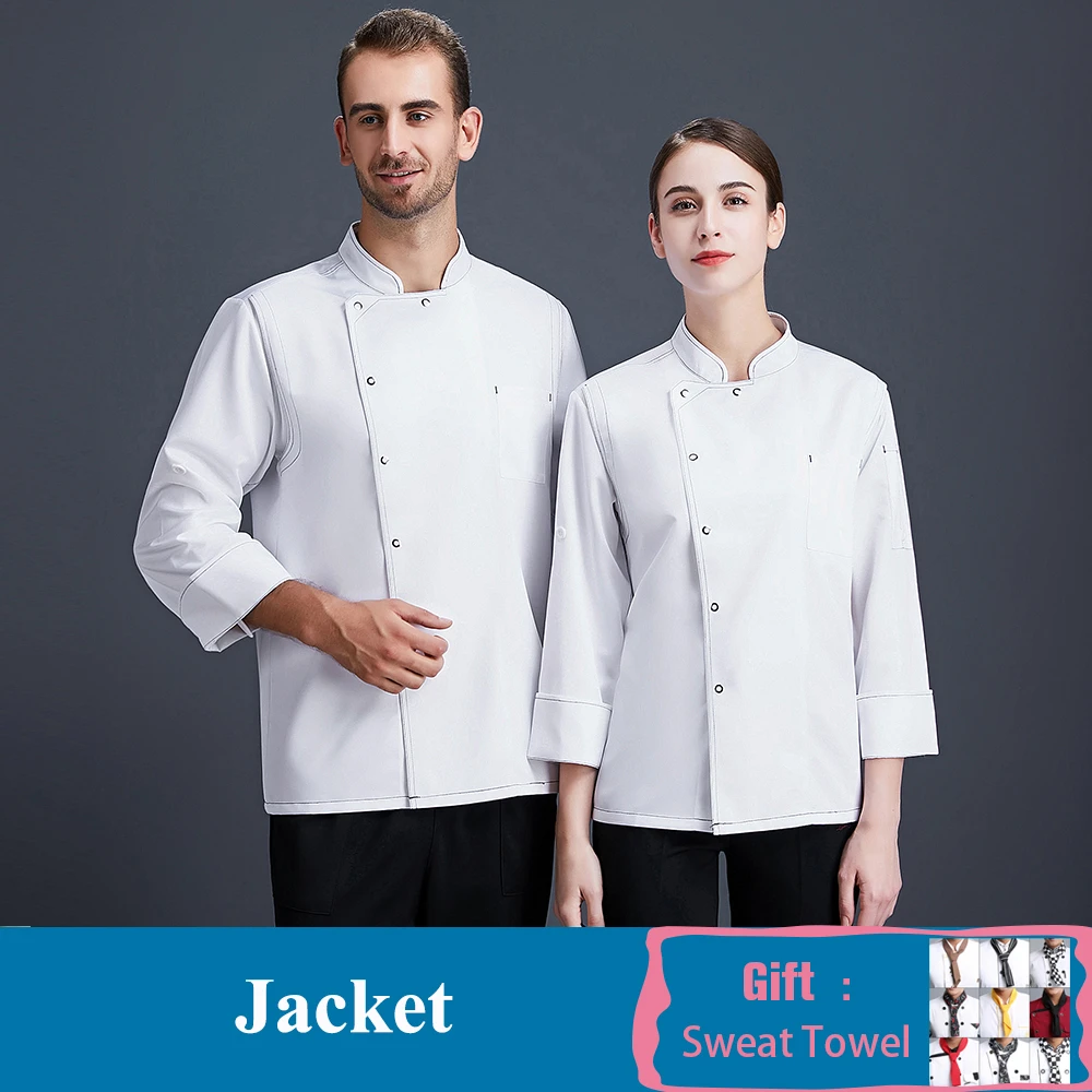 White Coat Форма шеф-повара пиджак Для мужчин Для женщин с длинным рукавом Куртка для повара Ресторан подставка для кухни для вызова обслуживания в отелях кафе хлебобулочные Парикмахерская форма для продавца - Цвет: White Coat