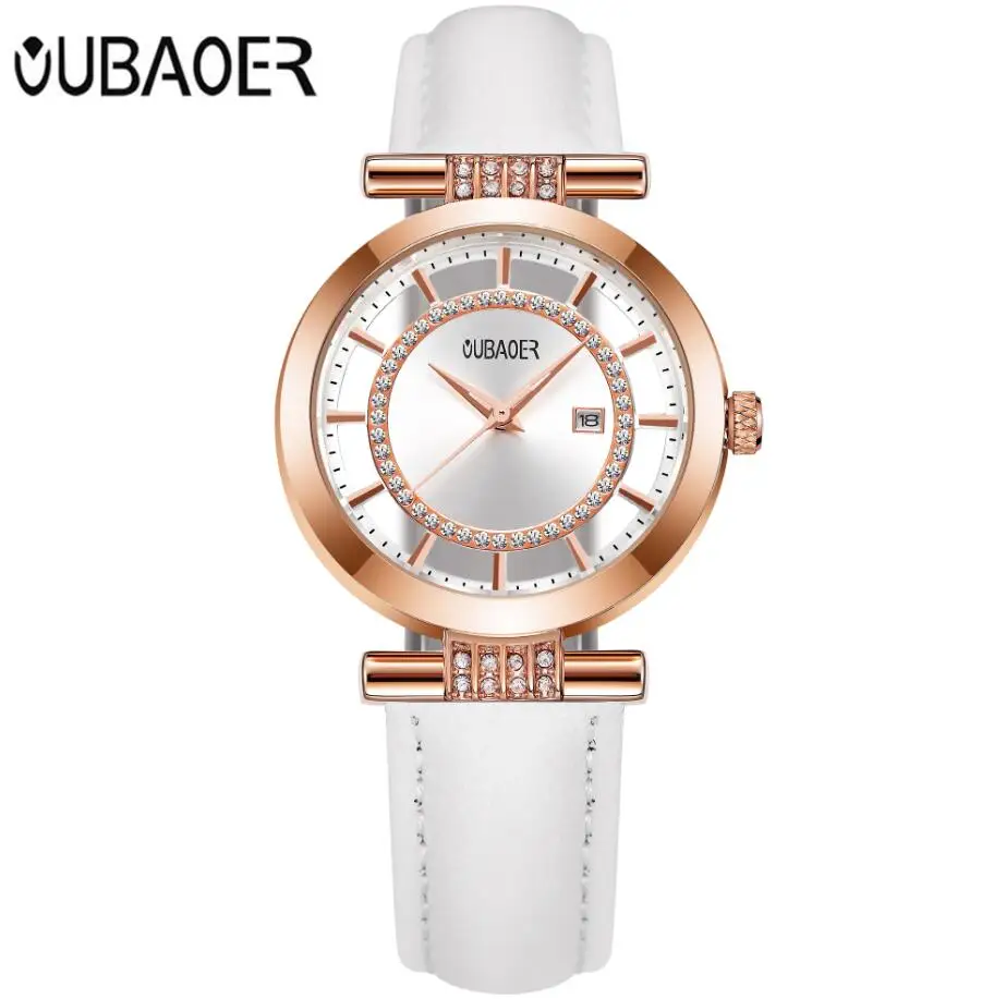 White Женские часы-браслет OUBAOER люксовый бренд Montre Femme кожаный ремешок кварцевые часы модные женские часы Relogio Feminino - Цвет: White