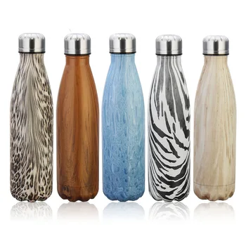 

Hot Sales Insulated Cup Coke Bottle Wood Grain Creative bao ling qiu bei Water Transfer Craft Top Grade Glass