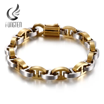 

Fongten Round Charm Bangle Bracelet Men Stainless Steel Black Link Chain Punk Fashion Jewelry