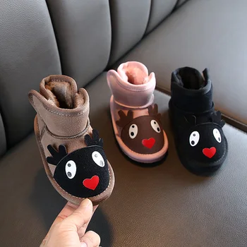 

Winter Boots for Girls Cotton Shoes Plush Warm Cartoon Deer Boys Snow Boots Kids Shoes for Girl Baby Ankle Boots Pink Black