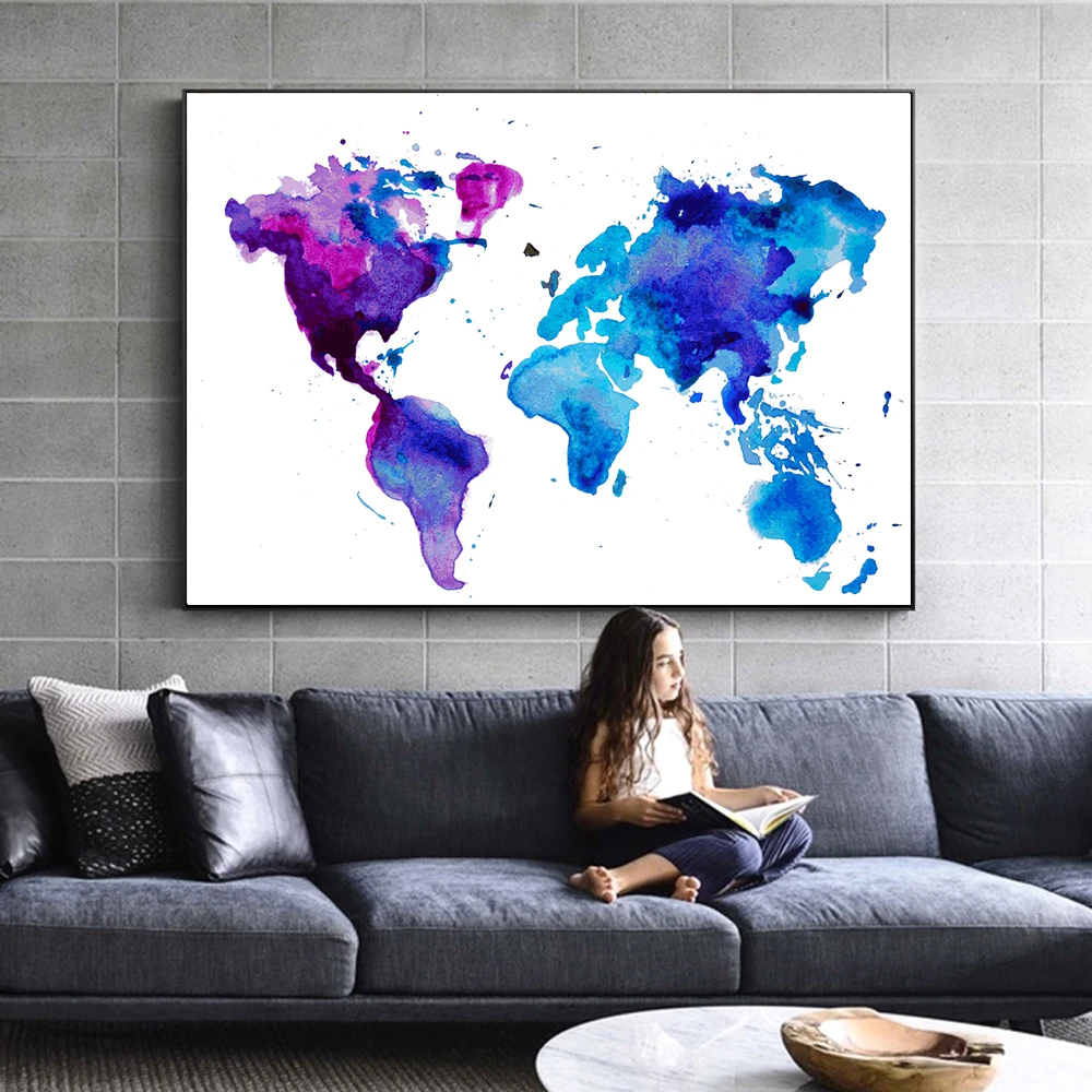 Nordic Minimalism Watercolor World Map Posters and Prints Wall Art Canvas Painting Abstract Picture for Living Room Decor | Дом и сад