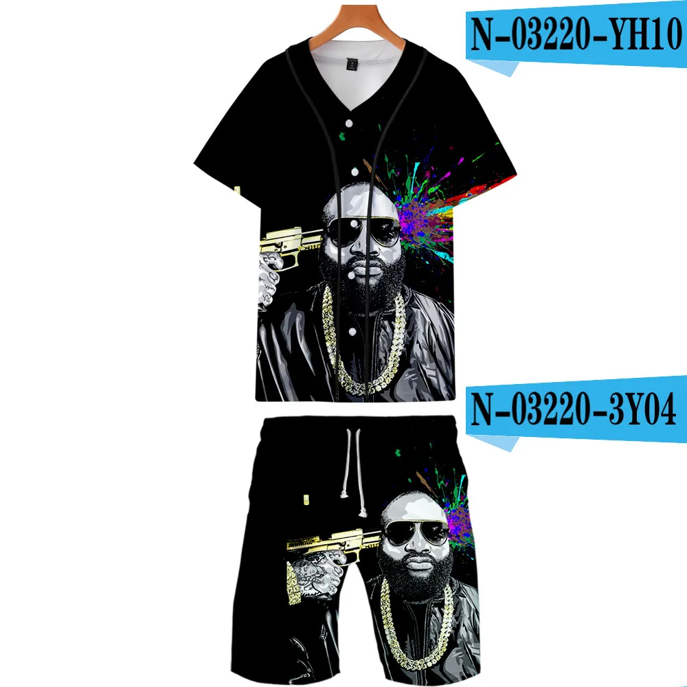 Rick Ross/мужские майки для баскетбола+ шорты, комплект, лето, Повседневная рубашка с принтом, Homme, короткий мужской костюм, комплекты, плюс размер, Прямая поставка - Цвет: one
