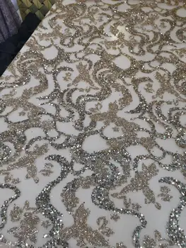

J OY-3903 newest gold+silve color glitter lace fabric best quality glitter Sequins lace african lace fabric for sexy dress f