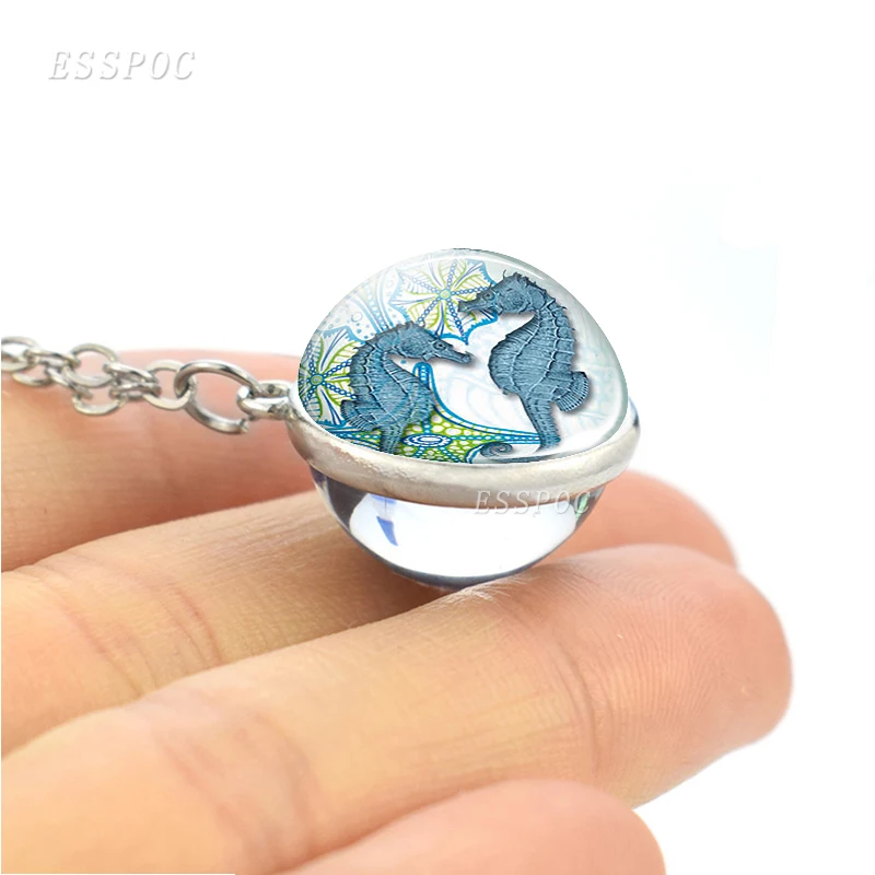 Океанское ювелирное ожерелье со стеклянным шариком Морская звезда Черепаха Морская раковина Осьминог подвеска-Дельфин синее Морское ожерелье Сфера кристалл кулон