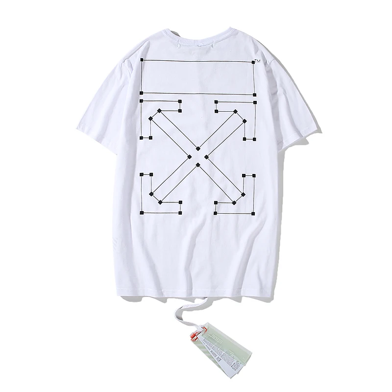 Белый 19ss Off-White OW line Dot arrow для мужчин и женщин, унисекс, модные модели для влюбленных пар, хлопковая Повседневная футболка с круглым вырезом и коротким рукавом - Цвет: Белый