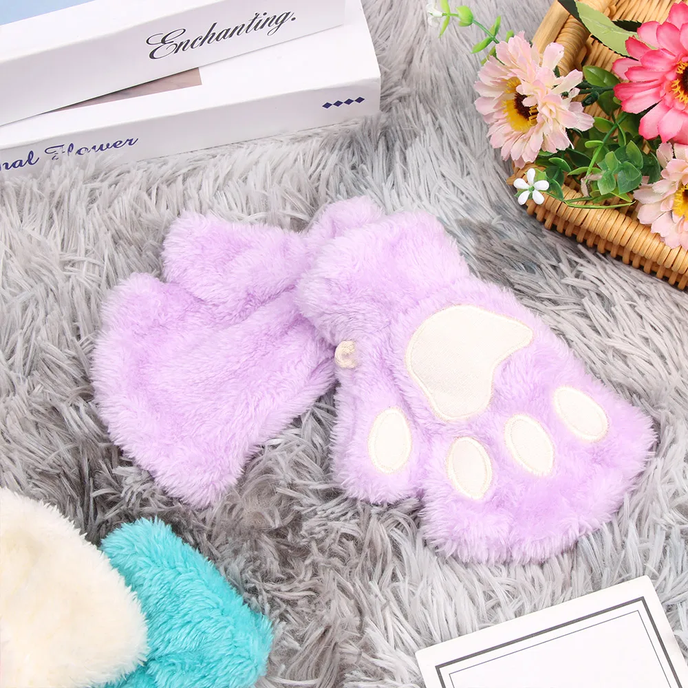 best baby accessories of year Cute Children Winter Gloves Warm Plush Fluffy Mittens Cat Paw Short Fingerless Gloves Girls Warm Half Finger Gloves ergo baby accessories