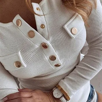 

2020 Spring Winter Blouse Long Sleeve Work Wear Women Blouse Buttons Shirt Casual Knit Tops O Neck 2020 fashion 5XL Plus Size