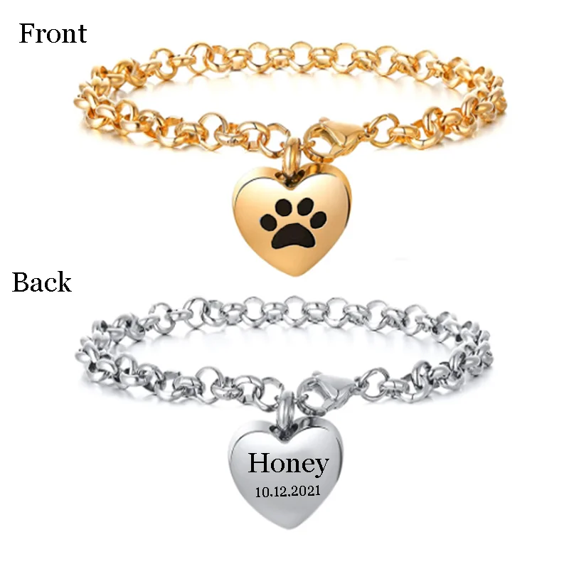 Dropshipping Engraved Heart Pets Paw Urn bracelet,heart charms memorial ashes urn bracelet jewelry makings keepsake 2