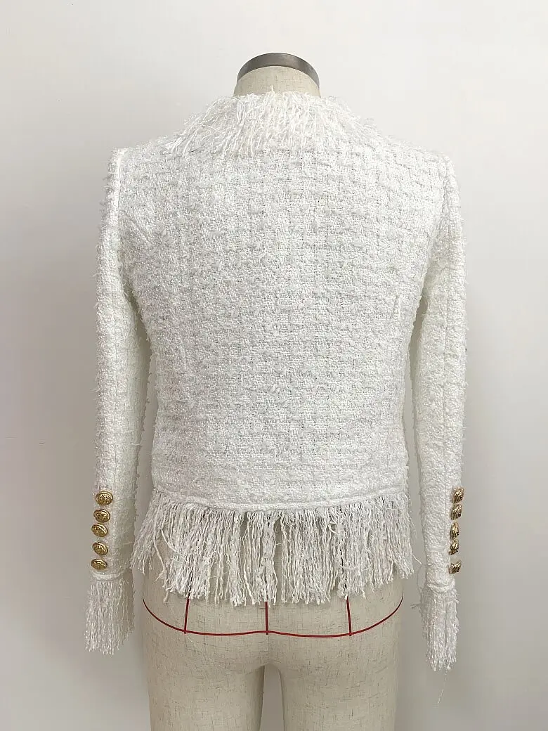 New Arrival Jacquard White Woolen Two 2 Pieces Set Women Autumn Winter Button Tassel Mini Club Coat&Skirts Party Dress