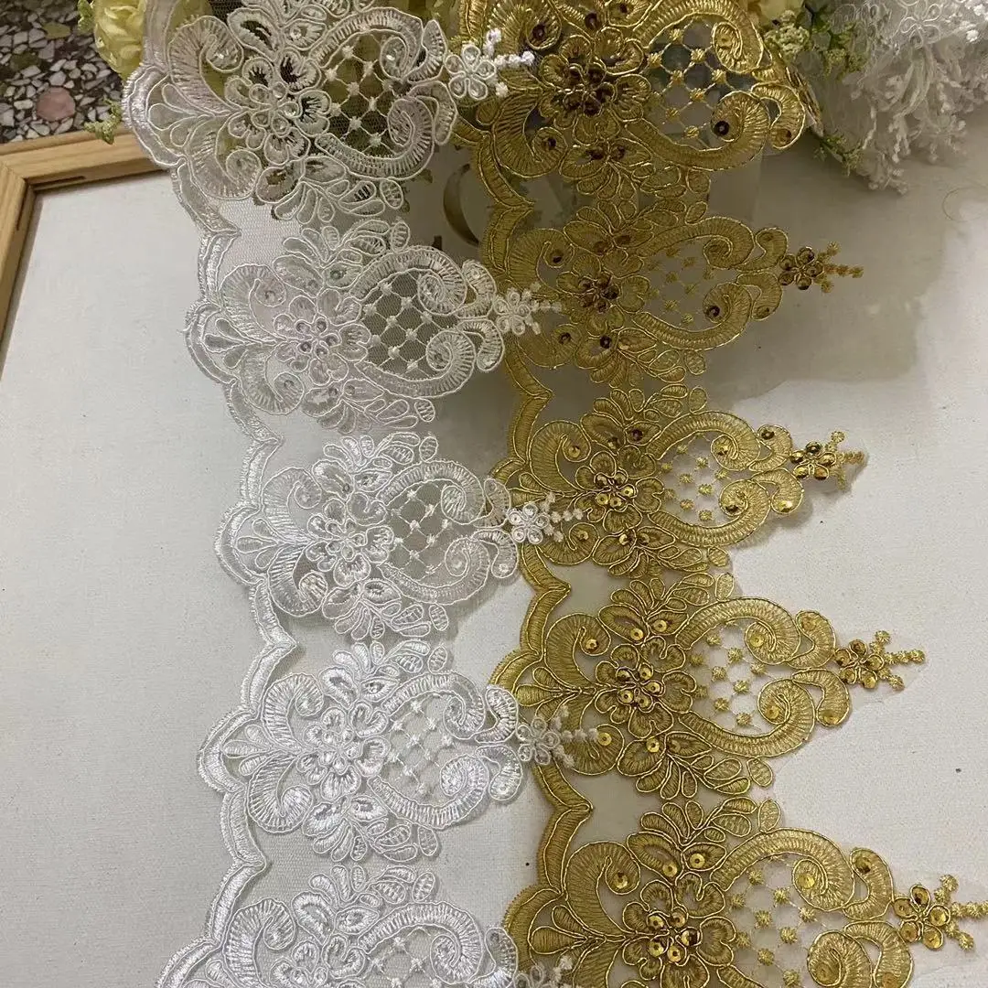 Lace Fabric Lace Ribbon Lace Garment Accessories Lace Sewing Supplies Lace Decoration Lace Accessories Lace Sewing Accessories 1Yard 15cm wide Exquisite Gold Ivory Cording Lace Embroidery Lace Dress Home Textile Sequin Triming Dance Clothes DIY Materail