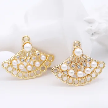 

4PCS 16x20MM 24K Gold Color Plated Brass with Zircon Sector Pendants Charms High Quality DIY Jewelry Making Findings