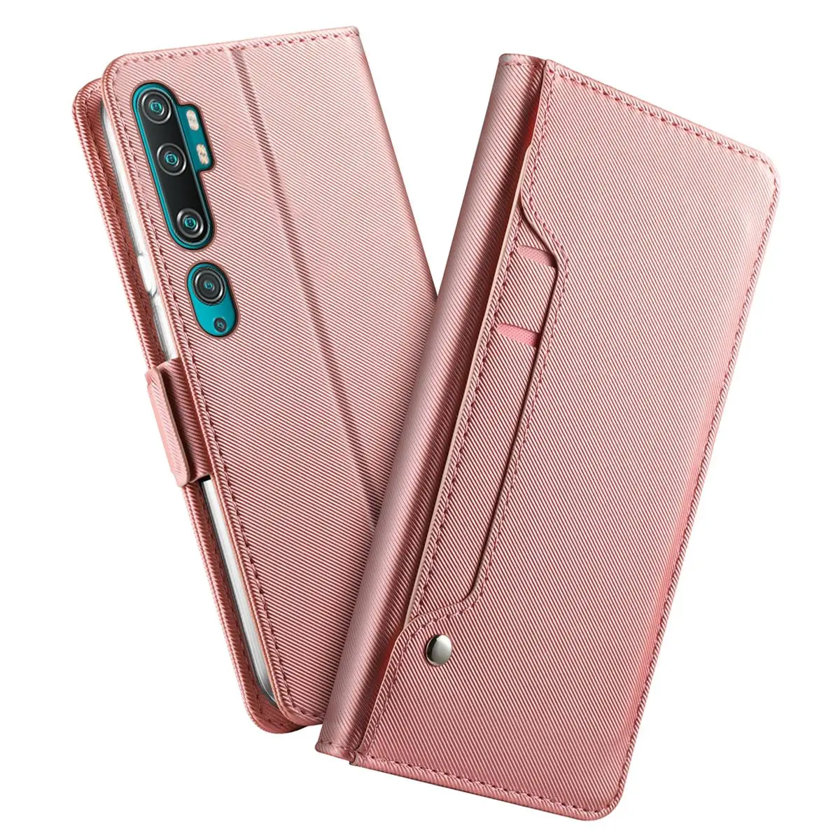  For Xiaomi Mi Note 10 Case Luxury PU Leather Flip Stand Wallet Cover with Card Slot and Mirror for 