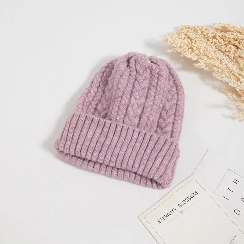 Lavender COKK Новая женская шапка, зимняя вязаная шерстяная шапочка, шапка в полоску, шапка для девочек, осенняя женская шапка, сохраняющая тепло, модная шапка, Женская эластичная - Цвет: Lavender