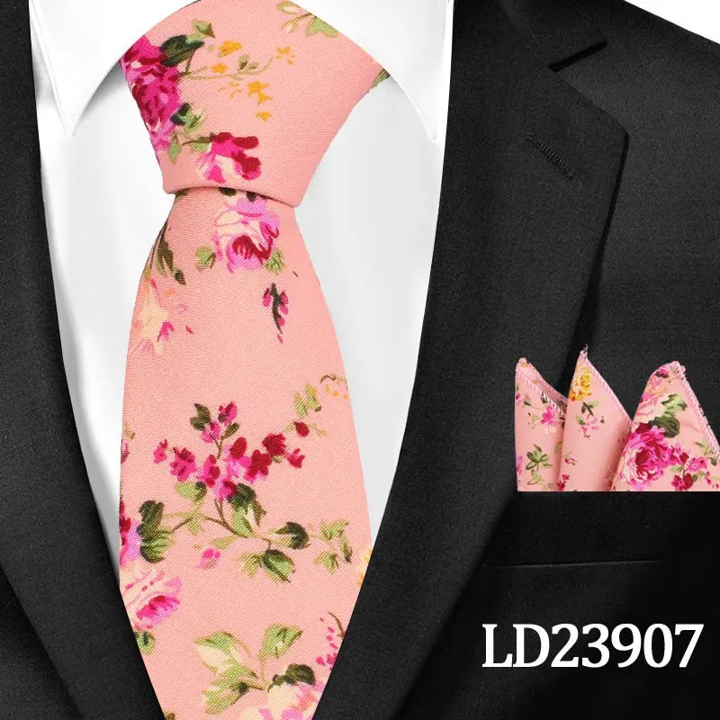 ZY-LD23907 Для мужчин галстук-платок 2 шт./компл. из хлопчатобумажной ткани с принтом Галстуки для Для мужчин платок шейный платок с ярким цветочным принтом облегающие Свадебная вечеринка аксессуары - Цвет: ZY-LD23907