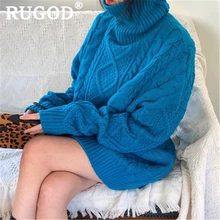 RUGOD Новое поступление, Однотонный свитер, платье для женщин, водолазка, свободное прямое тонкое мини платье, модное женское элегантное сексуальное вязаное платье
