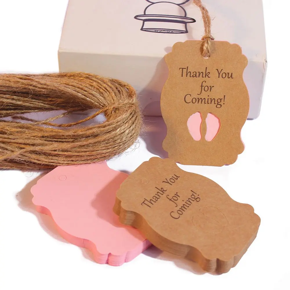 

50pcs/lot Thanks for Your Coming Paper Label Tags Baby Shower Birthday Favors Cookies Decorative Handmade Tag