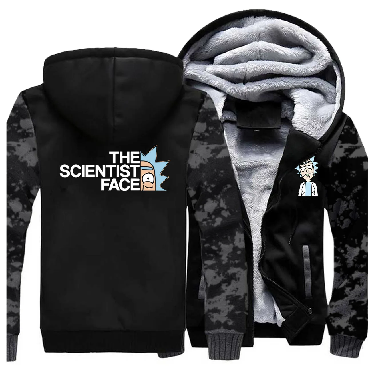 Рик и Морти аниме The Scientist Face толстовки для мужчин зимняя флисовая уличная модная камуфляжная куртка боди теплое пальто