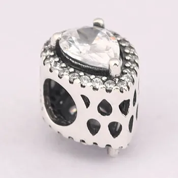

Authentic S925 Bead DIY Jewelry Radiant Teardrop Charm fit Lady Bracelet Bangle Girl Gift Clear CZ