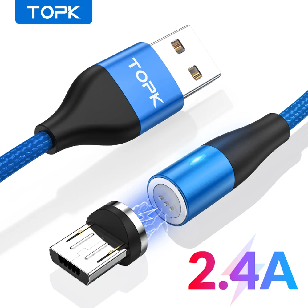 Магнитный кабель Micro USB TOPK AM60 3 го поколения нейлоновый для быстрой зарядки и
