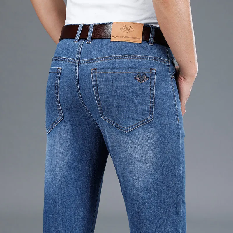 Men's Business Casual pants Straight Lightweight Cotton Jeans for men