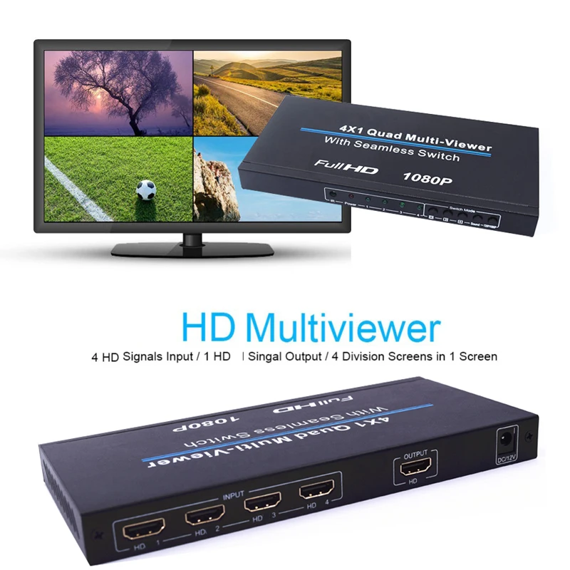 Full HD 1080P 4x1 Multiviewer Quad Multi-viewer HDMI-Compatible HDTV Video Converter 4 TV Screens Splitter Seamless Switch