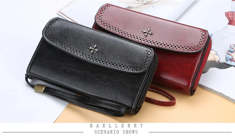 Baellerry женский кошелек кожаный длинный высококачественный однотонный кошелек-клатч на молнии женские Мобильные Сумки 100 шт/партия