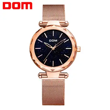 

DOM Brand Luxury Women Starry Sky Watches Elegant Fashion Casual Female Wristwatch Waterproof Gold Steel Reloj Mujer G-1244GK-1M