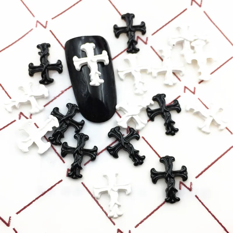 20pcs/pack Japan 3D Nail Art Decorations Metal White Black Fancy Cross Nail Accessories Alloy Nail Parts DIY Nail Tool Supplies