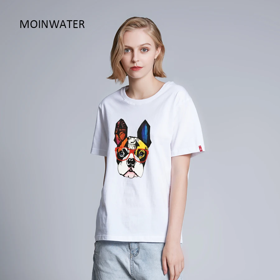 

VZFF MOINWATER Women Dog Pattern T shirts Lady Fashionable Tees Summer Short Sleeve Female Cotton Tops MT1908