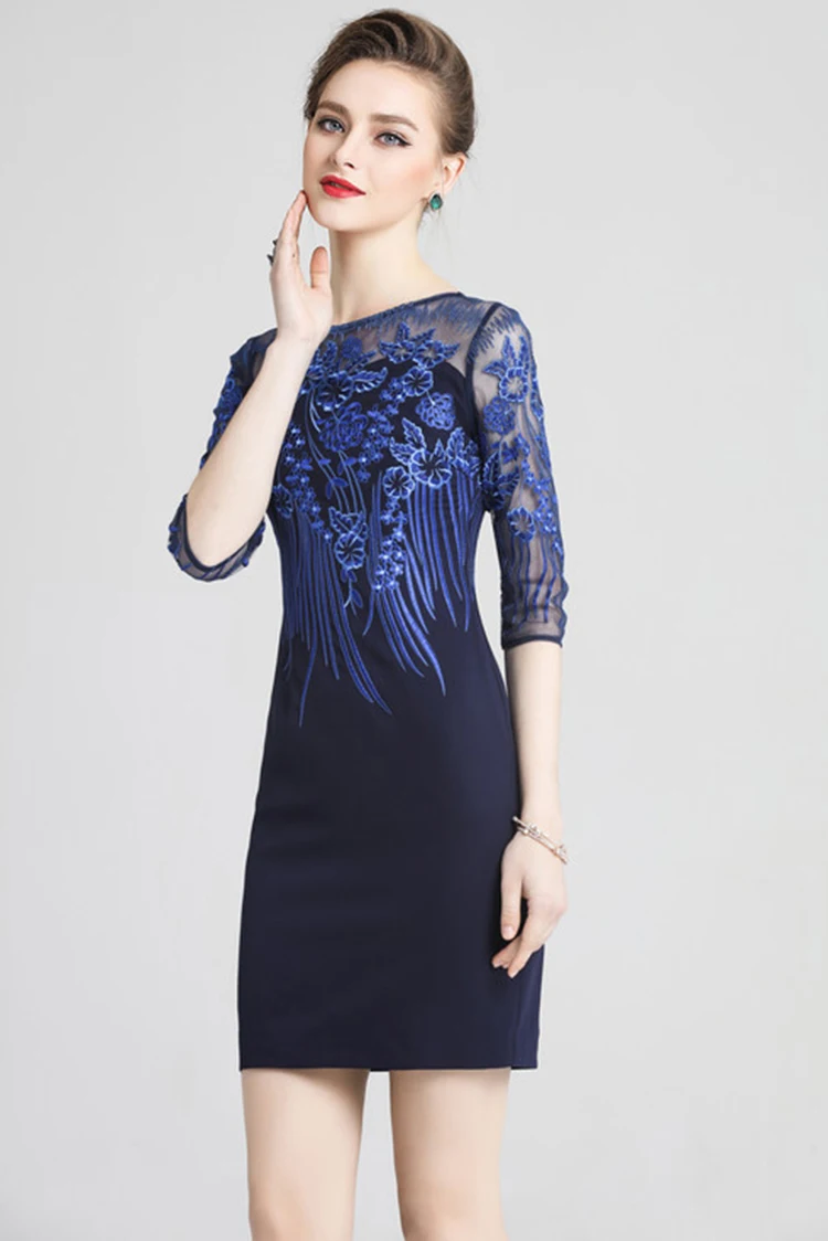 XXXL платье Vestidos весенние вечерние женские сексуальные платья из прозрачной сетки с вышивкой в стиле пэчворк с рукавом 3/4 бодикон голубое абрикосовое платье - Цвет: colour 2