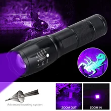 

395nm UV Flashlight Zoomable Handheld Ultraviolet Torch Led Fluorescent Blacklight Lantern Carpet Pet Urine Catch Scorpions