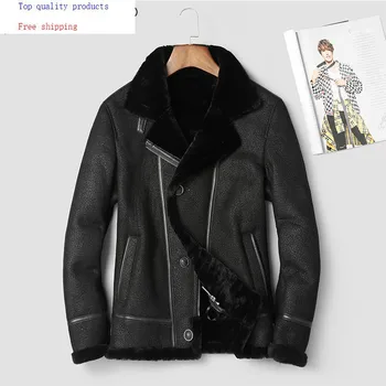 

Real Leather Jacket Men Clothes 2020 Winter Warm Genuine Leather Coat Motorcycle Mens Sheep Shearling Jackets 14306-1
