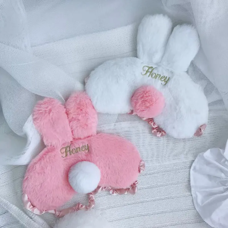 

Meng Lovely Pink Rabbit Eared College Style Eye Patch Plush Sleep Nursing Eye Patch Cartoon Eyeshade
