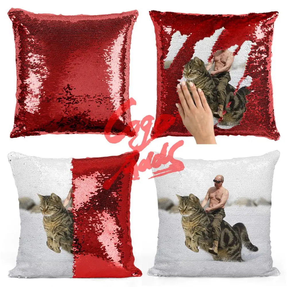 Владимира Путина с кошка подушка с блестками наволочка с блестками | два подушка в виде елки | гипоаллергенный браслет, прекрасный подарок для девушки, | подарок для Него | подушка | Магическая подушка