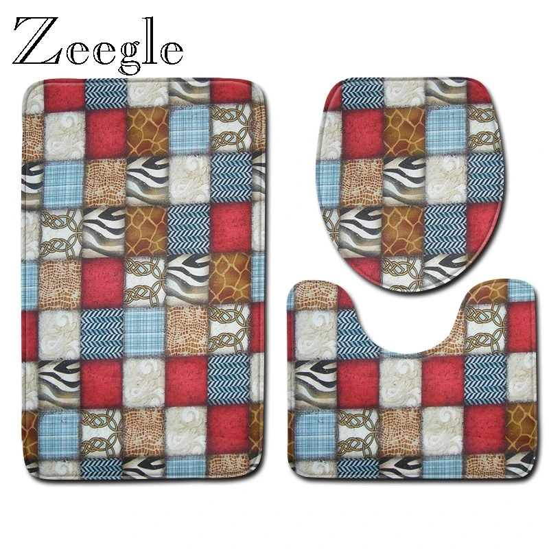 Zeegle 3 шт., нескользящий коврик для ванной комнаты, крышка для унитаза, Набор ковриков для ванной комнаты, коврик для туалета, коврик для душа
