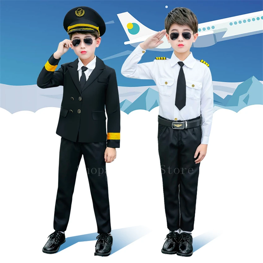 Kids Pilot Uniforms Air Force Halloween Cosplay Captain Costume Girls Flight Attendant Stewardess Fancy Aircraft Clothes Gift |