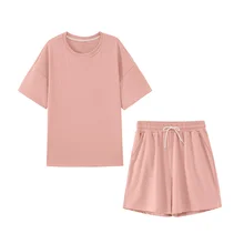 Aliexpress - Womens Casual Solid Color Tracksuits Two Peices Set Leisure Outfits Cotton Oversized T-shirts High Waist Shorts Candy Clothing