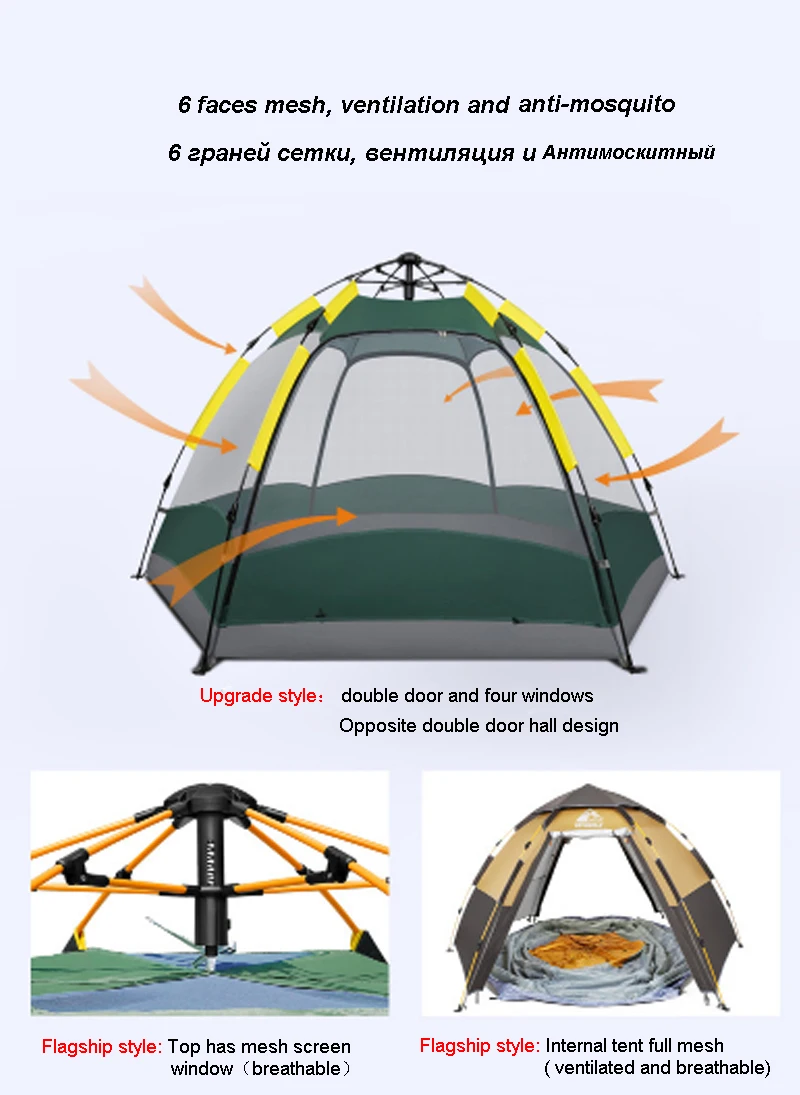 Автоматическая палатка для уличного кемпинга скорость открытая мульти-человек большой двухэтажный складной тент защита от ветра, от дождя солнцезащитный 283*283*168