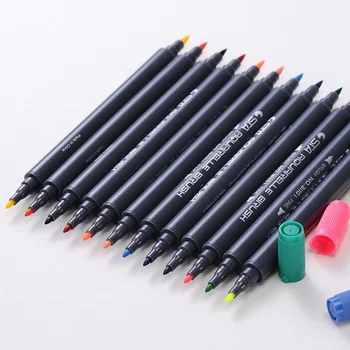 

48pcs Drawing Comic Color Calligraphy Double Head Brush Fine Art Marker Pen Fine Eyeliner Painting Watercolor Pen