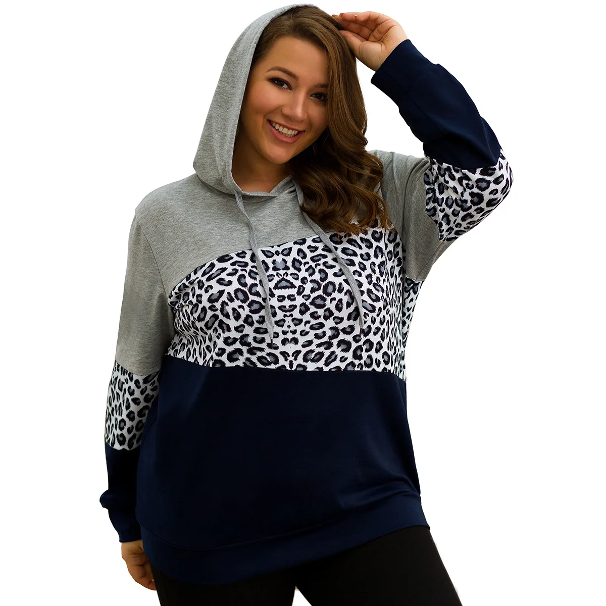 Плюс размер худи и толстовки для женщин осень зима леопард с длинным рукавом многоцветный Повседневный женский свитер с капюшоном