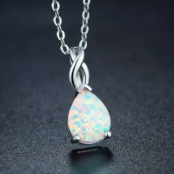

FDLK Elegant Simple Zinc Alloy Water Drop Shape White Opal Pendants Necklace Womens Jewelry Gift