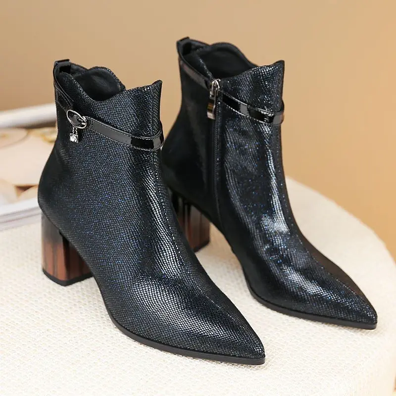 ALLBITEFO/высококачественные женские ботильоны из натуральной кожи с острым носком на высоком каблуке; зимние кожаные ботинки; женские ботинки