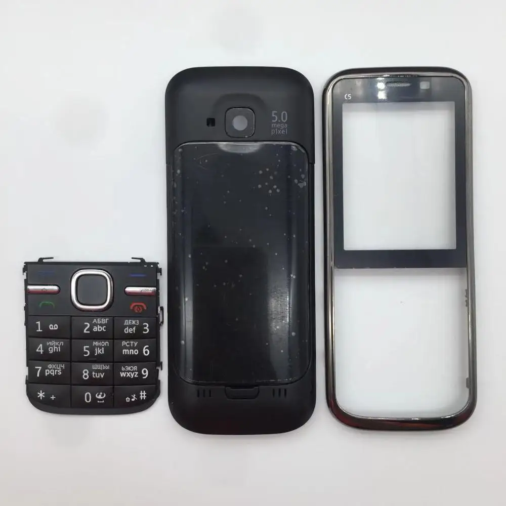 Для C5 C5-00, высокое качество, полный комплект, чехол для мобильного телефона, передняя рамка+ средняя рамка+ английская/Русская/арабская клавиатура