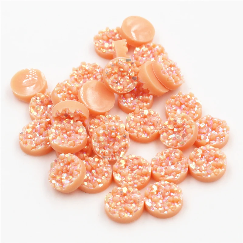 

Fashion 40pcs 8mm 10mm 12mm Light peach AB Colors Natural ore Style Flat back Resin Cabochons For Bracelet Earrings accessories