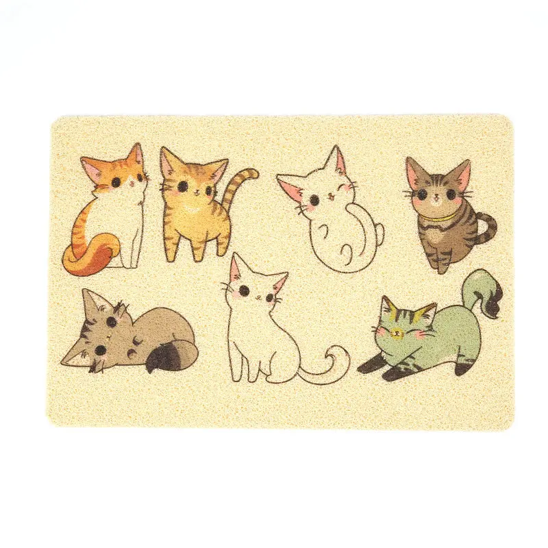 Beige cartoon cat ПВХ коврик для кошачьего туалета миска для котенка Коврик Для Кормления Собаки Коврик для питья милый рисунок дышащий коврик для сна противоскользящая Водонепроницаемая кровать - Цвет: Beige cartoon cat
