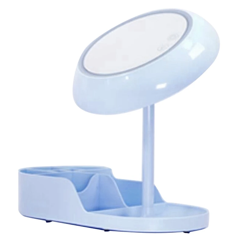 Blue Led складное зеркало двухстороннее зеркало увеличительное стекло перезаряжаемая Настольная лампа с ящиком для хранения для макияжа Путешествия - Цвет: Blue