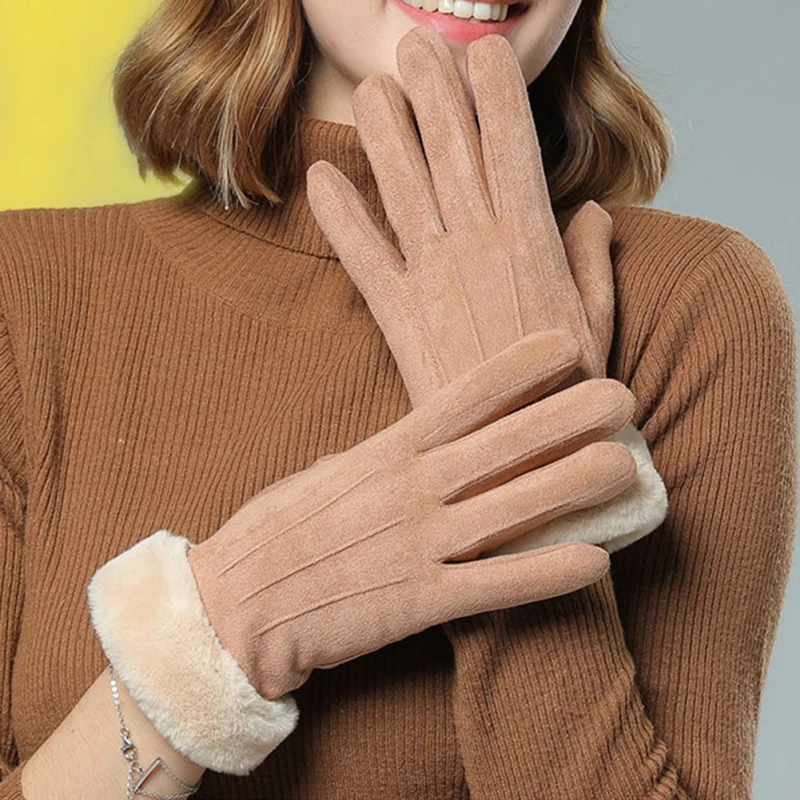 Новые женские зимние перчатки теплые варежки двойные толстые плюшевые Наручные сенсорный экран для женщин вождения полный палец перчатки