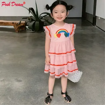 

POSH DREAM Girls Dress New Brand Baby Girls Rainbow Patch Kids Girls Tutu Dresses Children Clothing Dress Girls Party Clothes
